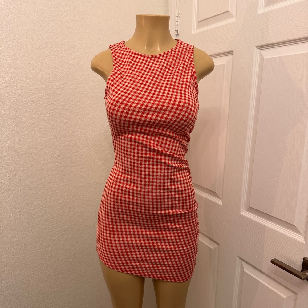 Zara Red and White Gingham Mini Dress